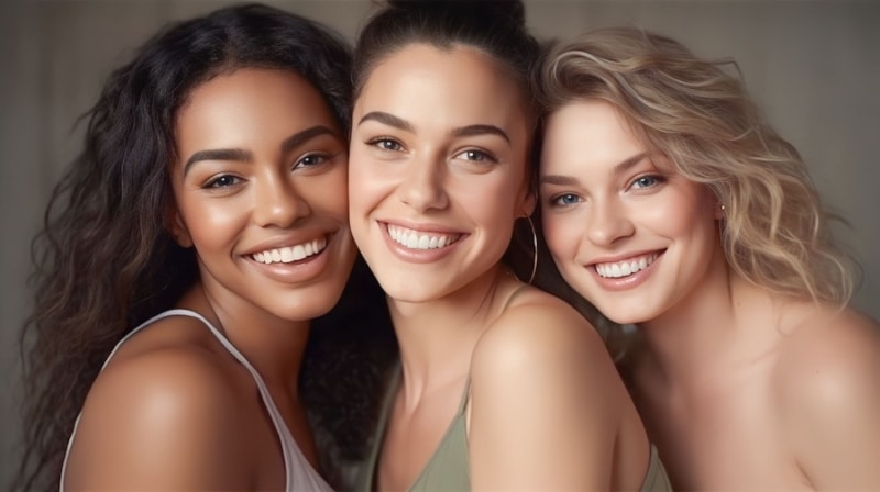 A diverse group of beautiful women with natural beauty and glowing smooth skin