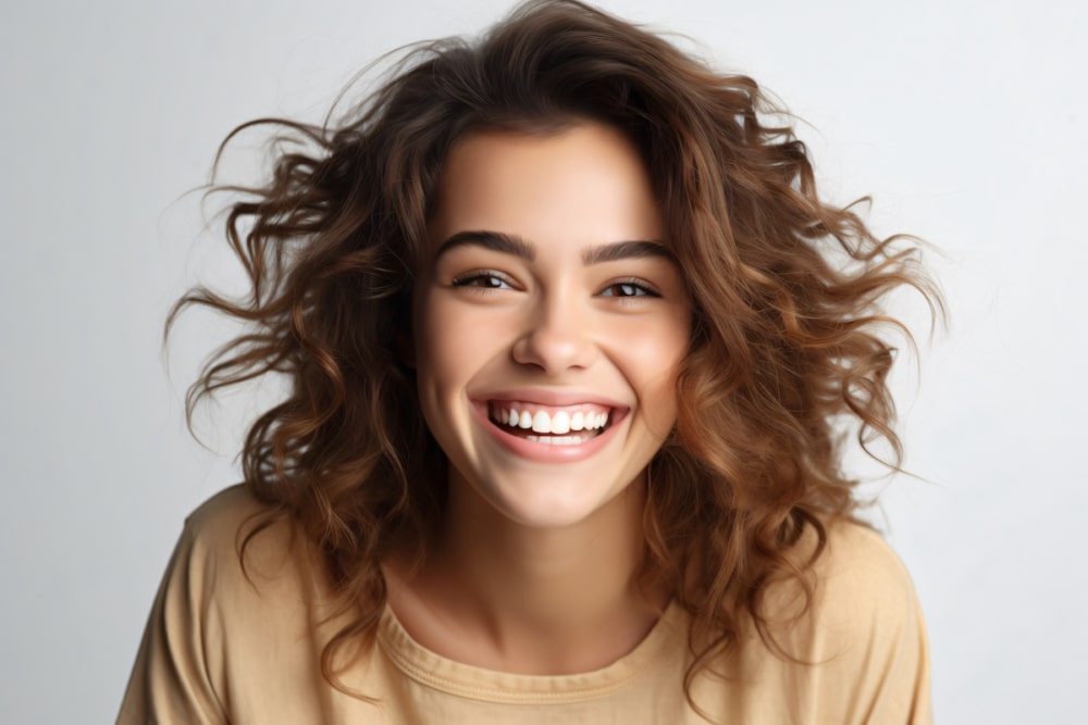 Portrait of a brunette woman smiling at camera