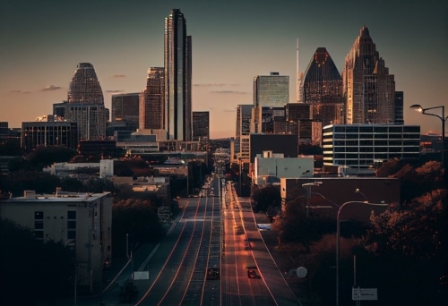 South Congress view of Austin's skyline. Generative AI