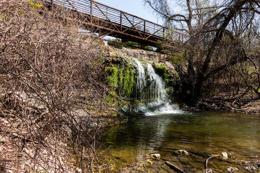 Waterfall and Bridge on Twin Lakes Trail in Spring Cedar Park Texas